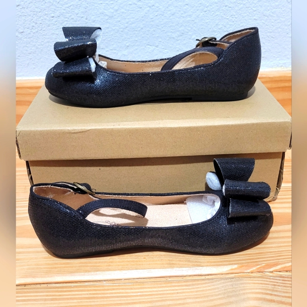 NIB Joyfolie Black Glitter Dress Shoes Y1 Girls Miriam Flat Formal Wear‎